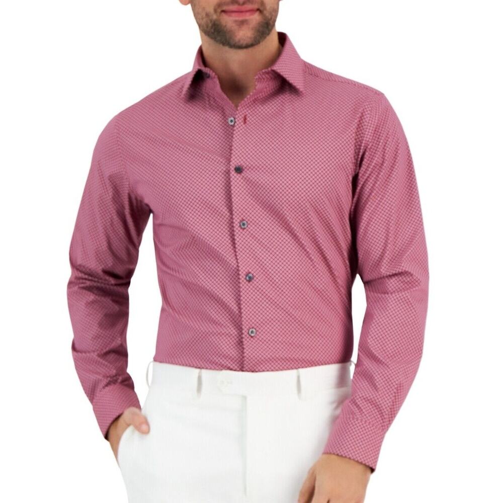 Alfani Men's Slim Fit Puzzle Print Button Down Dress Shirt Size S $65